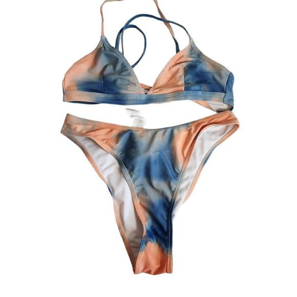 Nasty Gal Tie Dye Triangle Strappy Bikini Set Size 2 - Picture 4 of 11